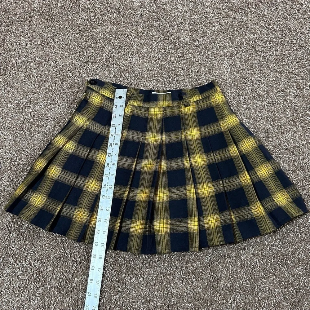VPTIANCH‎ Yellow and Blue Pleated Mini Skater Skirt